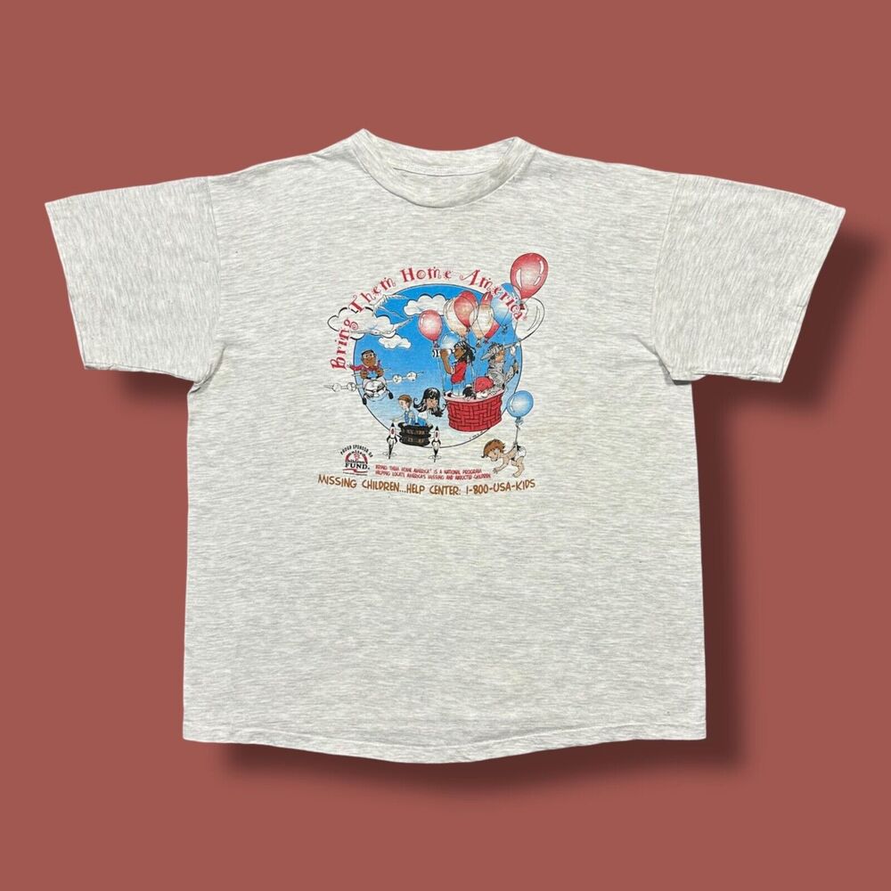 Vintage Missing Kids Shirt 90s Graphic Tee Single Stitch Gray Size Large